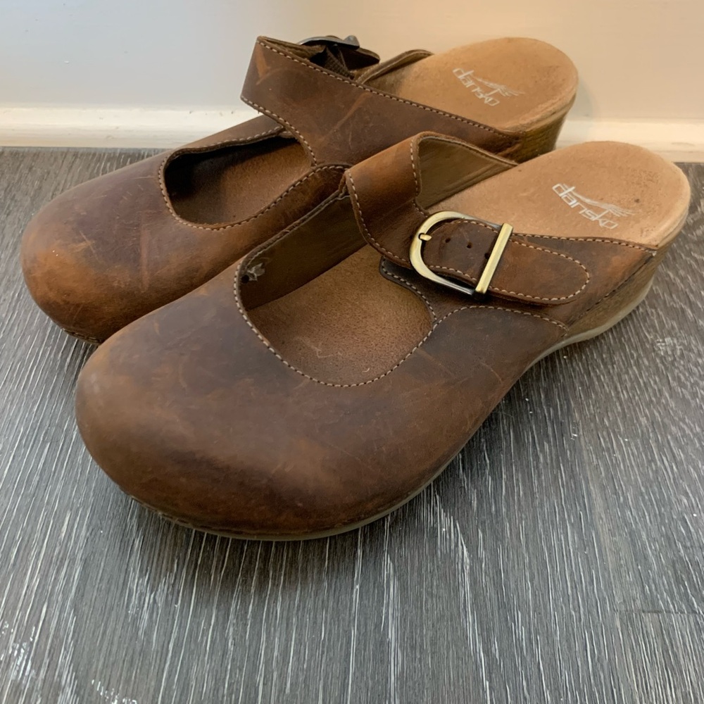 Dansko Brown Leather Mary Jane Clogs